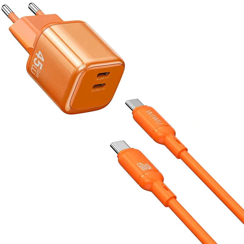 Wiwu Cargador C/Cable USB-C A USB-C Wi-G025 45W Naranja